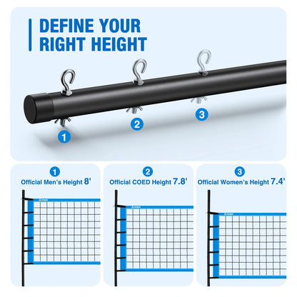 32FT Outdoor Portable Volleyball Net Set System for Backyard - Quick & Easy Setup Adjustable Height Steel Poles, PU Volleyball, Pump and Carrying Bag