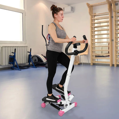 Mini Aerobic Stepper, Stair Climber Twist Fitness Machine with Handle, Pink