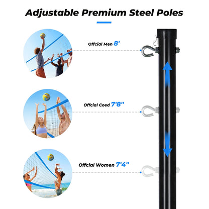 32FT Outdoor Portable Volleyball Net Set System for Backyard - Quick & Easy Setup Adjustable Height Steel Poles, PU Volleyball, Pump and Carrying Bag